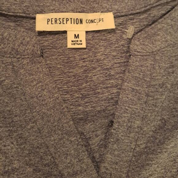 New Medium Dark Gray "PerSeption Concept" Top Front Pockets Button Ruched Sleeve - Picture 5 of 9